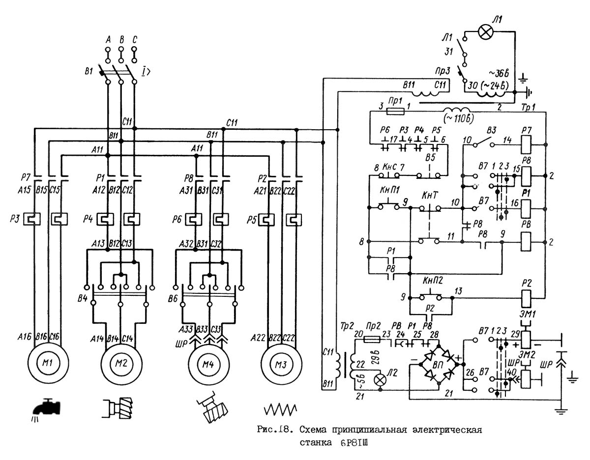 Схема електричнафрезерного верстата 6Р81Ш